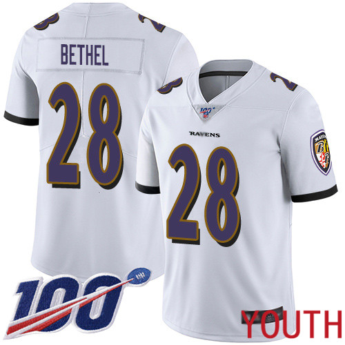 Baltimore Ravens Limited White Youth Justin Bethel Road Jersey NFL Football #28 100th Season Vapor Untouchable->nfl t-shirts->Sports Accessory